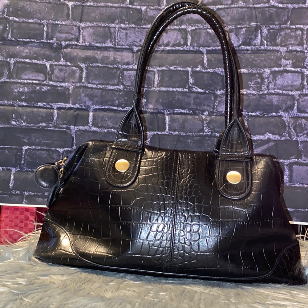 L.K. BENNETT Croc Embossed Leather Satchel Bag